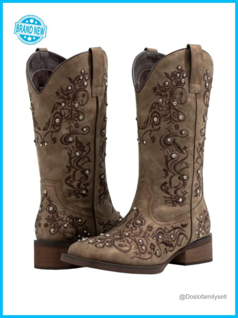 Women's Mid-Calf Cowboy Boots Faux Leather Square Toe Western